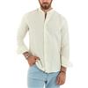 Giosal Camicia Uomo Manica Lunga Lino Rigata Collo Coreano (S, Verde)