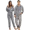 QIYUANT Pigiama di Coppia Natale con Cappuccio Flanella in Pile Caldo Cerniera Intera Autunno Inverno Primavera Adulto Tuta Monopezzo con Tasche (Donna Pinguino da Paracadute Grigio XL)