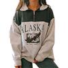 Lunoakvo Donna Alaska Lettera Stampa Felpa Sciolto Casual Manica Lunga Hip Hop Alto Girocollo Cerniera Eagle Graphic Top Verde S