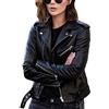 ORANDESIGNE Giacca Corta da Donna in Pelle PU Giacca Manica Lunga Zip Moto Giubbotto Cappotti Casual Biker Giacca Jacket Outwear Nero S