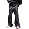 ORANDESIGNE Jeans Uomo Y2K Moda Nero Streetwear Coreano Stampa a Lettere A Vita Bassa Jeans Larghi Pantaloni Dritti Hip Hop Pantaloni in Denim Jeans Cargo a Gamba Larga M Nero S
