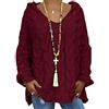 Peuignao Maglione Con Cappuccio Trecce Oversize Donna Maglioni Lunghi Donna Taglie Forti Felpa Pullover Sweater Maglieria Donne Larghi Maglione Lavorato Jacquard Intrecciato Donna Maglia Maglioncini Rosso XL