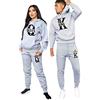 Minetom Autunno Inverno Tuta Sportiva Uomo Donna King Queen Stampa Manica Lunga Felpa con Cappuccio e Pantaloni Due Pezzi Completi Jogging Set Grigio King M