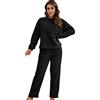 HAXNOHEY Tuta Pile Donna Completa Tuta Casa Elegante Donna Set Tuta Homewear Larga Oversize Tracksuit Donna Tute Larghe Donna Taglie Forti Tuta Casual Due Pezzi Lunga Lunghe Signora Comode Morbida Nero L