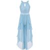 Freebily Vestito Lungo Bambina Principessa Elegante Vestiti Cerimonia con Perline Abito da Sera Festa Fiore Abito Damigella d'Onore Sposa Comunione Nozze Natale Nuziale Cielo Blu 9-10 Anni