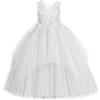 LOLANTA Vestito Cerimonia Bambina, Abito Fiori Prima Comunione Bambine, Vestiti da Ballo in Tulle di Pizzo Eleganti, Abito in Pizzo Floreale, Bianco, 11-12 Anni, 160