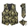 Enlision Gilet Paisley da Uomo Cravatta Jacquard Floreale Fazzoletto da Taschino Gemelli Festa di Nozze Set Completo Nero/Oro/Giallo 2XL