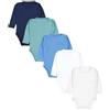 TupTam Body Neonato Manica Lunga - Body Bambino con Chiusura Laterale in Cotone - Set 5 Pezzi, Beige Chiaro Bianco Verde Scuro Jeans Blu Scuro, 74