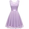Berylove Abito da Donna in Pizzo da Damigella d'Onore Elegante Abito da Cocktail al Ginocchio in Chiffon Senza Maniche 05 Azzurro 2XL