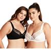 Curve Muse Reggiseno con Ferretto Minimizer da Donna Taglie Forti con Ricamo in Pizzo-Confezione da 2-Nudo,Nero-4E