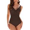 WIN.MAX Costumi da Bagno Interi per Donna Scollo a V Costume Intero Donna con Controllo della Pancia Monokini con arricciature, per Coppe da D a G(Foglie di Palma Blu, EU44)