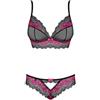 Obsessive Completo Intimo Donna a 2 Pezzi: Reggiseno e Tanga, Nero/Fucsia, L-XL