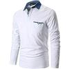 GNRSPTY Polo Manica Lunga Uomo Maglietta Denim Collare Maglia Elegante Cotone T-Shirt Golf Tennis Lavoro Camicia,Bianco,XL