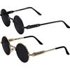 XFentech Occhiali da Sole Rotondi - 2Pcs Montatura Steampunk Stile Vintage Occhiali da Sole, Protezione UV400, B2 Montatura Nero - Lente Nero + B2 Montatura D'oro - Lente Nero