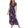 DEARCASE Maxi Abito Donna Estate Casuale Manica Corta Floreale Loose Abiti Lunghi Plus Size Abito da Donna con Tasca Rosa Marina S