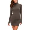 EXCHIC Collo Alto Donna Mini Abito A Maniche Lunghe Slim Aderente Abito (XL, Cioccolato)