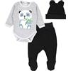 TupTam Set da Neonato Body e Pantaloni con Piedi e Berretto, Panda Grigio/Nero, 68