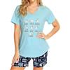MIA LUCCE Pigiama da donna corto in cotone, biancheria da notte in due pezzi, da donna, estivo, con motivo carino, top e pigiama, con scollo rotondo, scollo a V, S-XXL, Blu Rosa Tiedye, XL
