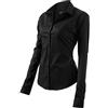 FLY HAWK Camicia Basic da Donna in Cotone Manica Lunga - Camicetta Casual Blusa Chiusura Bottoni Slim Formale Elegante - Camicia Shirt con Colletto Dritto, Ideale per Ufficio/Lavoro/Colloquio (EU40, Nero)