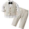 AIEOE 3 PCS Completo Neonato Maschio Battesimo Camicia + Giacca + Pantaloni + Cravatta a Farfalla Maniche Lunghe Adatto da 1-2 Anni Beige