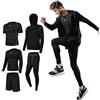 Superora 5 Pezzi Fitness Palestra Completi Sportivi Uomo Abbigliamento Sportivo Pantaloni Compressione Maglie Maglietta Pantaloncini Corsa Leggings Set Uomo (Grigio, XL=EU M)