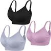 COLOMI 3 Pezzi Reggiseno per Allattamento Reggiseno per Allattamento Senza Ferretto per Allattamento e Dormire Senza Ferretto per Donna (L,Black+Grey+Nude/3Pack)
