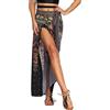Nuofengkudu Gonne Lunghe Vita Alta con Spacco Etniche Eleganti Boho Stampa Leggero Skirt Mare Vacanza Estive Spiaggia Cover up Nero Pavone