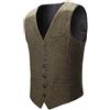 BOTVELA Gilet da uomo in tweed a spina di pesce slim fit gilet completo in misto lana, cachi, S