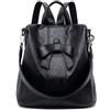 Kiepoar Zaino Antifurto per Donna in PU Pelle Morbido, Zainetto Casual con Fiocco Carino e Tracolla Rimovibile come Borsa a Spalla, Impermeabile Vintage Grande Moda per Lavoro Scuola Viaggio Nero