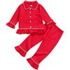 MoccyBabeLee Pigiama da bambino in cotone per bambini, a maniche lunghe, con bottoni, 2 pezzi, top e pantaloni, abbigliamento da notte, Rosso increspato, 2-3 Anni