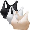 Zoerea Reggiseno Sportivo Senza Ferretto da Donna con Cerniera Frontale e Pastiglie Rimovibili per Ginnastica Corsa Yoga Nero+Bianco+Albicocca,4XL
