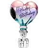 MariaFonte Charm New 2025 Compatibile Tutte Marche Mongolfiera Happy Birthday Compleanno Anniversario Ciondoli Originale Argento 925 Mamma Bead Portafortuna Cuore Natale Perline Verde Fucsia