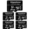 GIGASTONE Micro sd 64 GB, Set da 5, A1 U3 4K, per Telefono Fotocamere Videocamere Dashcam GoPro DJI Drone Fino a 95/35 MB/s (R/W) con Adattatore Scheda Micro SD