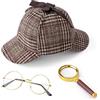 Hifot 3 Pz. Sherlock Holmes Costume Set di Accessori da Detective Vittoriano, Kit Detective Cappello Deerstalker Sherlock Holmes Lenti di Ingrandimento Occhiali Costume per Bambini Adulti