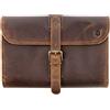 moonster Beauty Case Donna/Uomo in Pelle da Appendere - MOONSTER® Beauty Case da Viaggio - Necessaire Donna e Uomo di Bufalo e Tela Verde - Pieghevole, con Numerose Tasche, Gancio in Ottone e Cerniere YKK