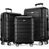 SHOWKOO Set di Valigie Rigide 3 Pezzi Espandibile ABS+PC Leggero Ultra Durevole Valigia Trolley da Viaggio con Chiusura TSA e 4 Ruote Doppie (M-L-XL, Nero)