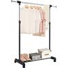 VIRSUS Appendiabiti Estensibile da Terra 7530, Altezza da 100cm a 173cm e Lunghezza da 90cm a 135cm, Porta abiti Barre Acciaio Cromato Regolabili, 4 Ruote e Ripiano Scarpe (Singolo)
