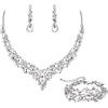 EVER FAITH Gioielli da Sposa per Donna, Collana a grappolo in Cristallo Austriaco, Orecchini Pendenti e Bracciale con Link Trasparente Argento Fondo