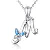 EUDORA Harmony Ball EUDORA Collana a farfalla iniziale in argento sterling 925 con lettera dell'alfabeto Collane con ciondolo personalizzato con zirconi blu per donna, ragazza, madre, gioielli, catena da 45 cm