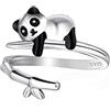 Qings Anello Regolabile Panda per Donne Argento Sterling 925 Anelli Panda Aperto Animali Carino Nero Vintage Orso Gioielli Regalo per Ragazze gli Amanti degli Animali