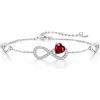 Qings Bracciale Infinito Donna Argento 925 con Granato Infinity Cuore Gennaio Pietre di Nascita Bracciali Regolabile Rosso Gemma Braccialetto, Gioielli Regalo Compleanno per Mamma Donne Ragazze