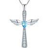 YL Collana Croce Ala d'Angelo 925 Argento pietra portafortuna di Marzo Acquamarina Ciondolo Angelo Custode per Donna,Catena 45+3CM