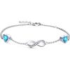 Qings Bracciale Infinito Argento Sterling con Tanzanite Braccialetto Simbolo Infinito di Pietre di Nascita con Cuore Topazio Azzurro Zirconi Gioielli Regalo Festa Della Mamma per Mamma Donna
