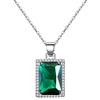 VONSSY Catena placcata in platino 18 carati Collana con ciondolo in pietra preziosa tagliata a scacchiera con diamante bianco 5A CZ verde smeraldo simulato (catena bianca)