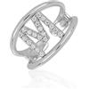 Artlinea, Anello in Argento 925 Sterling, Gioiello Personalizzato con la Lettera M Maiuscola, con Pavé Zirconi, Retro Aperto con Misura Regolabile 19-24, Made in Italy