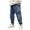 Rolanko Jeans Strappati in Vita Elasticizzata per Ragazzi, Pantaloni in Denim retrò con Design a Gamba Affusolata con Tasche per vestibilità per Bambini, Blu Splice, Taglia: 140