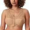 DELIMIRA Donna Reggiseno Senza Ferretto Aperto Davanti Racerback in Pizzo Taglie Forti Beige 10E