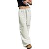Vioyavo Donne Y2K Baggy Cargo Pantaloni Elastico Vita Bassa Coulisse Gamba Larga Pantaloni Tinta Unita Casual Allenamento Jogging Allenamento, 8-beige, XL