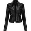 YYNUDA Elegante giacca da donna in finta pelle con cerniera lampo corta PU moto Biker Outwear aderente cappotto slim, Nero , XL