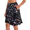 Jhsnjnr Gonna da golf da donna con tasche, lunghezza al ginocchio, elasticizzata, in vita, per atletica, Fiori neri, XXL